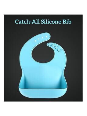 Blue "Mess- Free" Silicone Catch-All Baby Bib